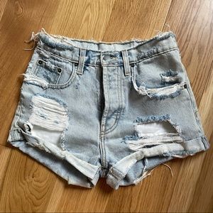 LF Distressed High Rise Denim Shorts